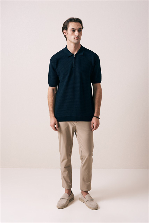 Wholesale Mens Navy Knit Polo Shirt