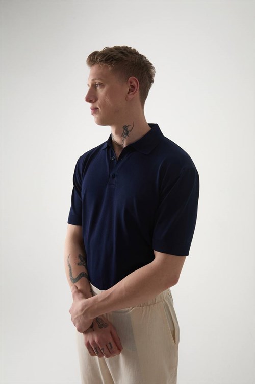 Wholesale Mens Navy Knit Polo Shirt