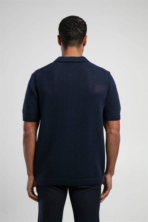 Wholesale Mens Navy Knit Polo Shirt