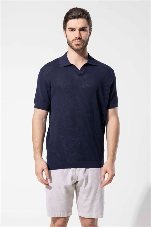 Wholesale Mens Navy Knit Polo Shirt