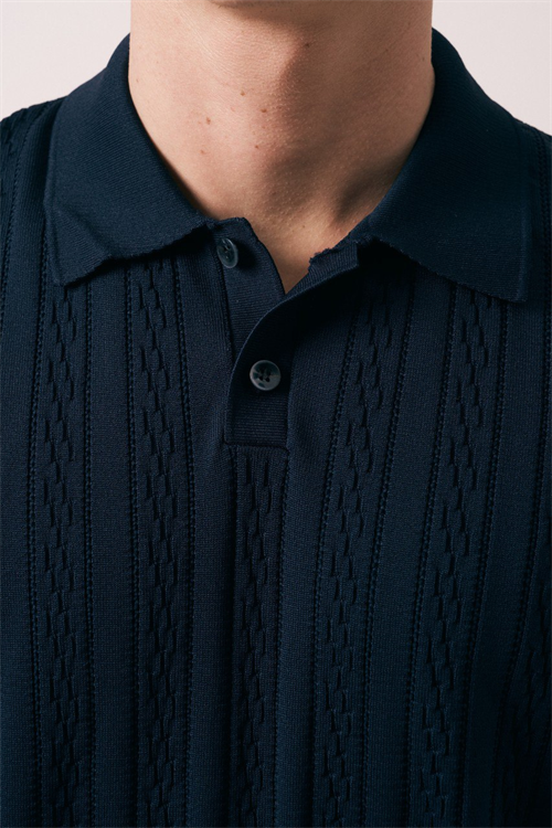 Wholesale Mens Navy Knit Polo Shirt