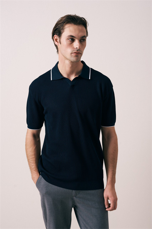 Wholesale Mens Navy Knit Polo Shirt