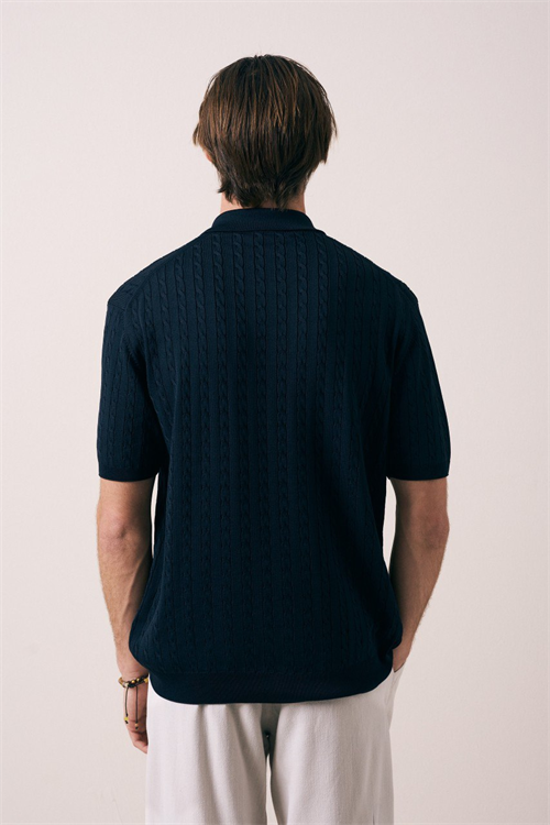 Wholesale Mens Navy Knit Polo Shirt