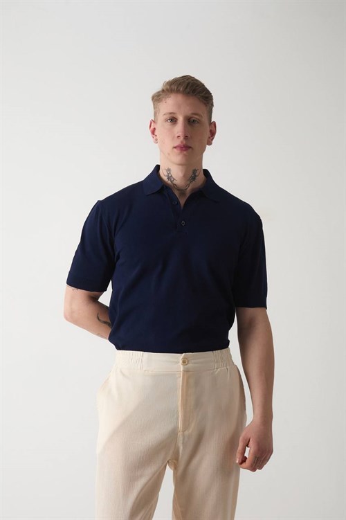 Wholesale Mens Navy Knit Polo Shirt