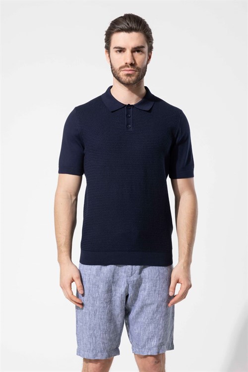 Wholesale Mens Navy Knit Polo T-Shirt