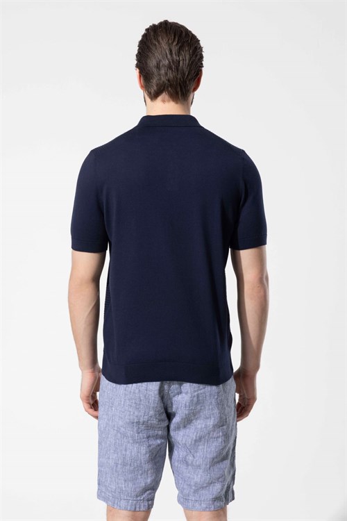 Wholesale Mens Navy Knit Polo T-Shirt