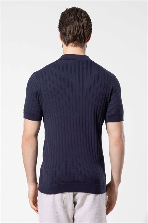 Wholesale Mens Navy Knit Polo T-Shirt