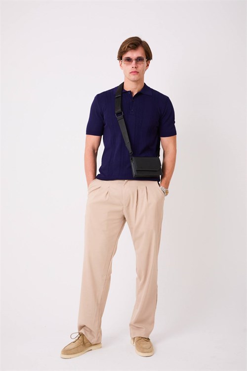 Wholesale Mens Navy Knit Polo T-Shirt