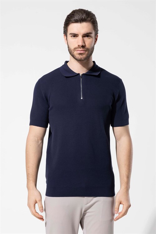 Wholesale Mens Navy Knit Polo T-Shirt