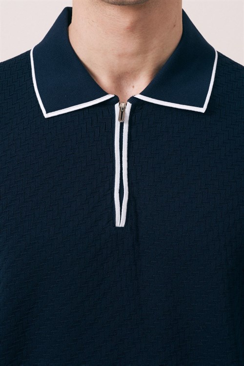 Wholesale Mens Navy Knit Polo T-Shirt