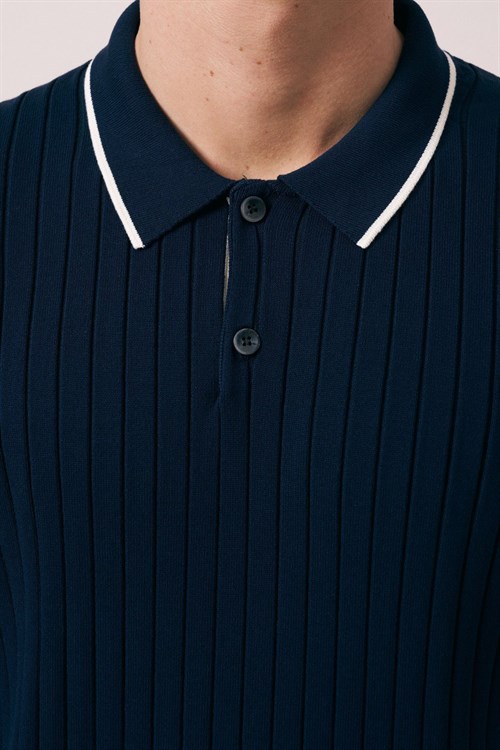 Wholesale Mens Navy Knit Polo T-Shirt