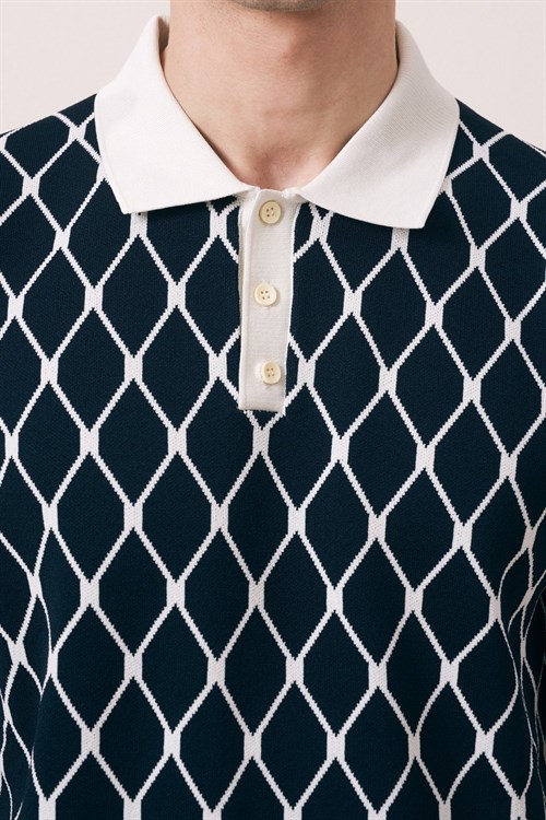 Wholesale Mens Navy Knit Polo T-Shirt