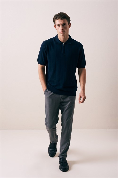 Wholesale Mens Navy Knit Polo T-Shirt