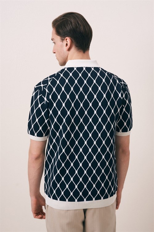 Wholesale Mens Navy Knit Polo T-Shirt
