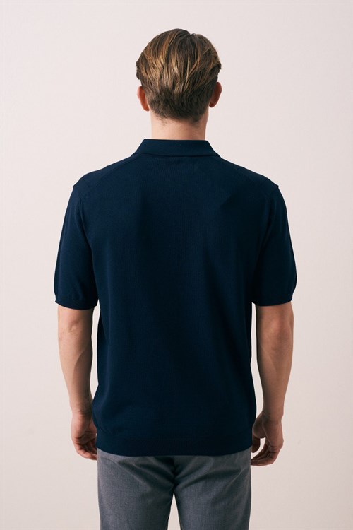 Wholesale Mens Navy Knit Polo T-Shirt