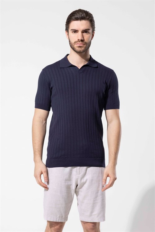 Wholesale Mens Navy Knit Polo T-Shirt