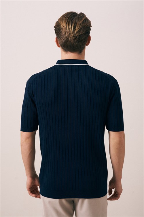 Wholesale Mens Navy Knit Polo T-Shirt