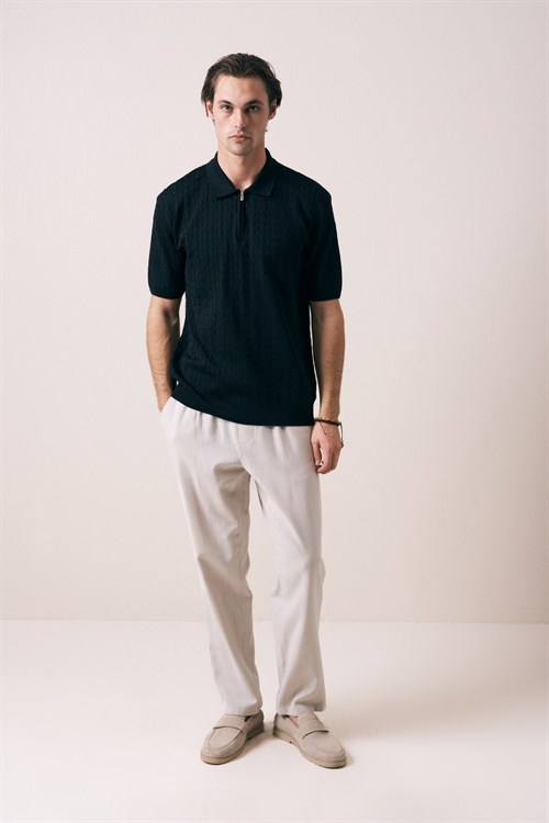 Wholesale Mens Navy Knit Polo T-Shirt