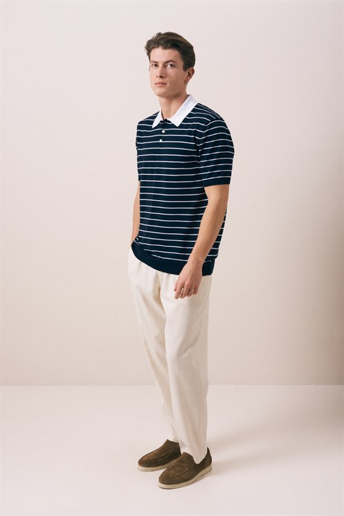 Wholesale Mens Navy Knit Polo T-Shirt