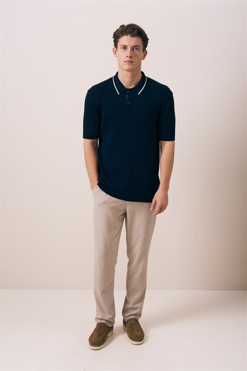 Wholesale Mens Navy Knit Polo T-Shirt