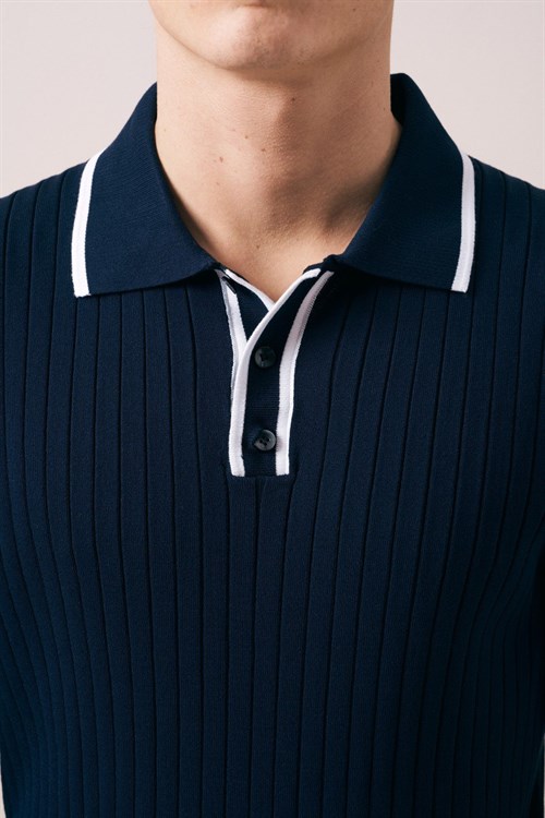 Wholesale Mens Navy Knit Polo T-Shirt