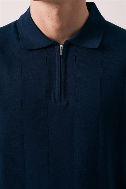 Wholesale Mens Navy Knit Polo T-Shirt
