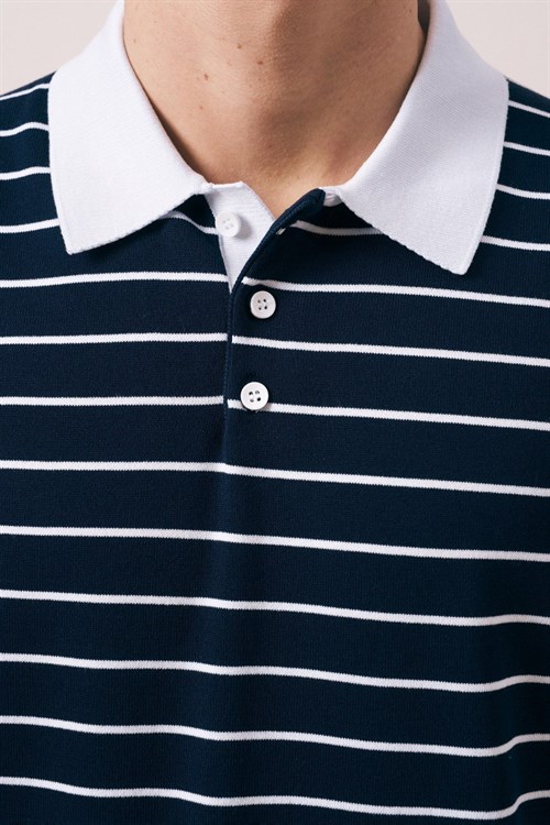 Wholesale Mens Navy Knit Polo T-Shirt