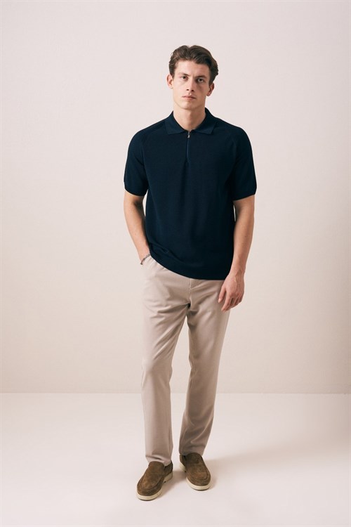 Wholesale Mens Navy Knit Polo T-Shirt