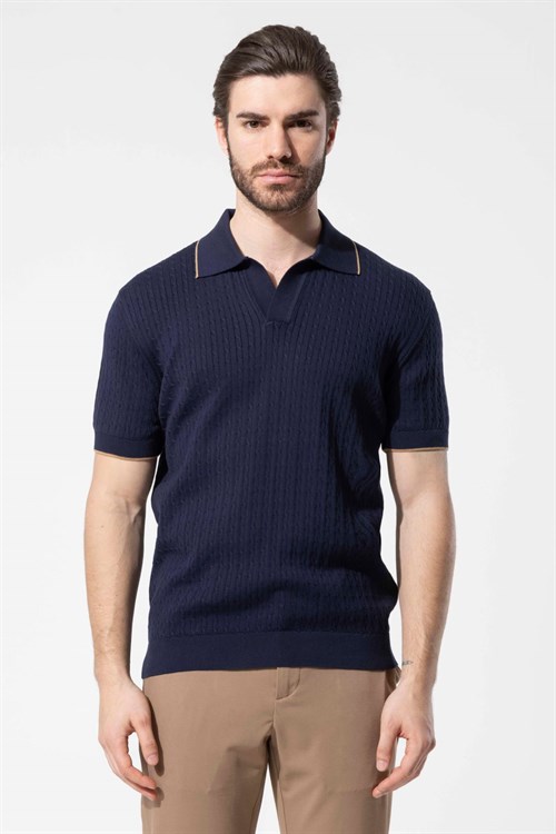 Wholesale Mens Navy Knit Polo T-Shirt