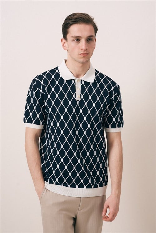 Wholesale Mens Navy Knit Polo T-Shirt