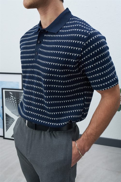 Wholesale Mens Navy Knit Polo T-Shirt