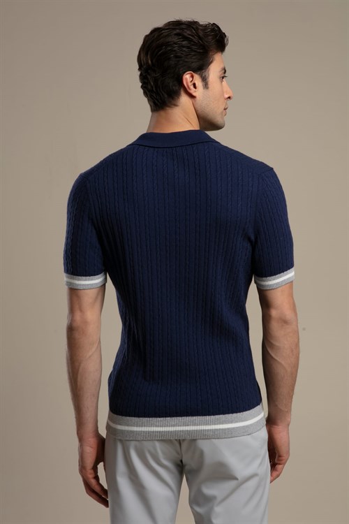 Wholesale Mens Navy Knit Polo T-Shirt