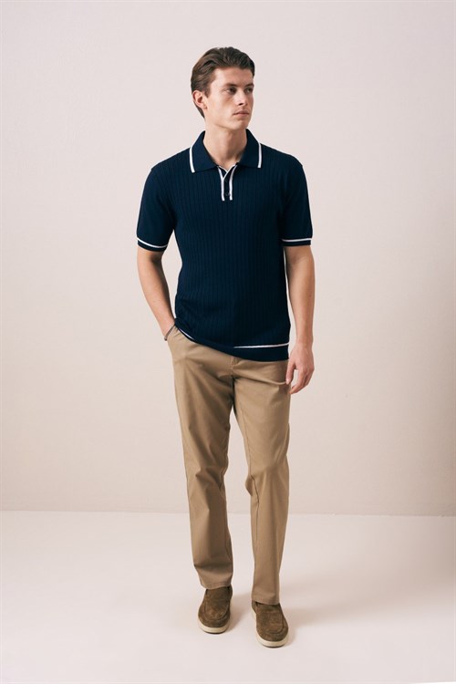 Wholesale Mens Navy Knit Polo T-Shirt