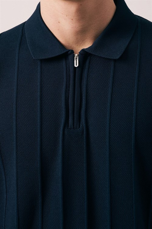 Wholesale Mens Navy Knit Polo T-Shirt