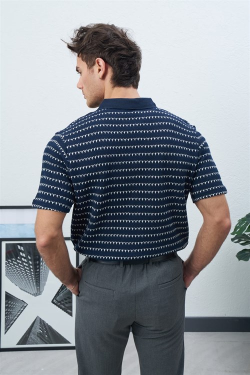 Wholesale Mens Navy Knit Polo T-Shirt