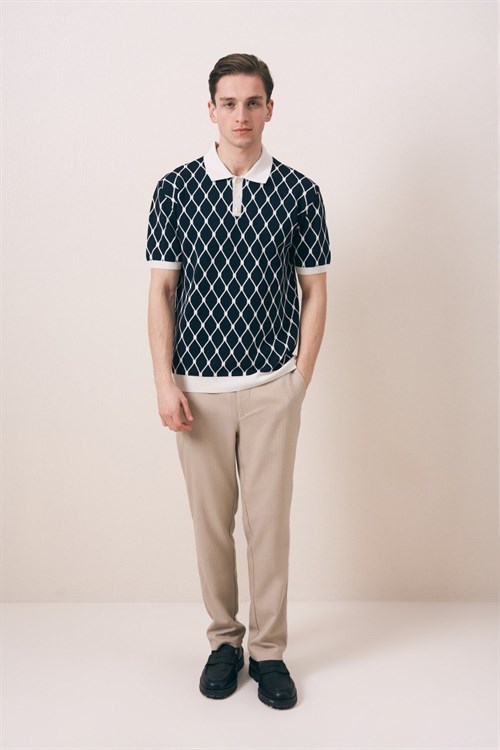 Wholesale Mens Navy Knit Polo T-Shirt