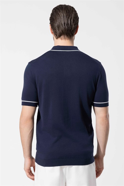Wholesale Mens Navy Knit Polo T-Shirt