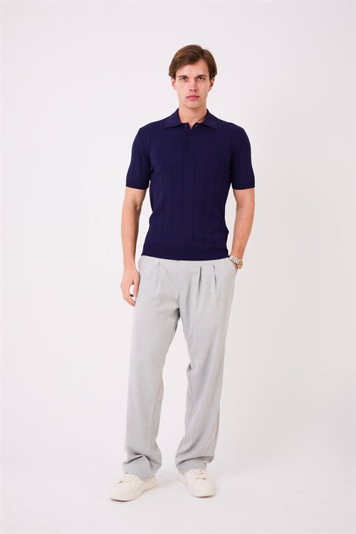 Wholesale Mens Navy Knit Polo T-Shirt