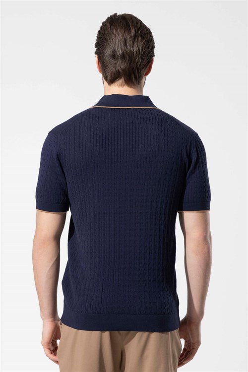 Wholesale Mens Navy Knit Polo T-Shirt