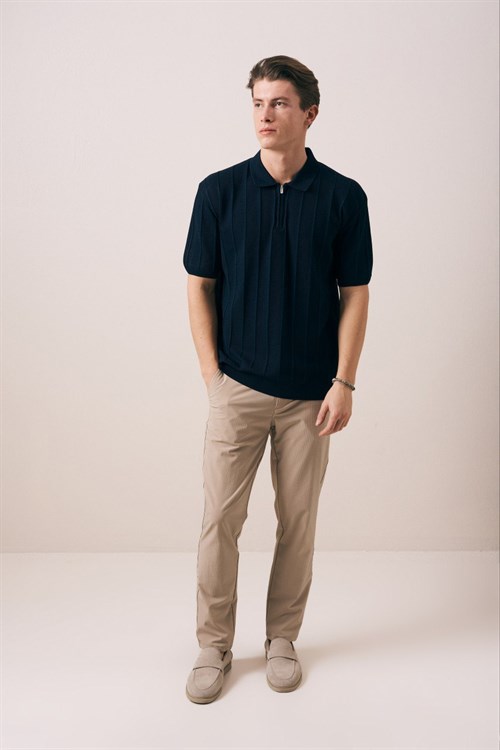 Wholesale Mens Navy Knit Polo T-Shirt