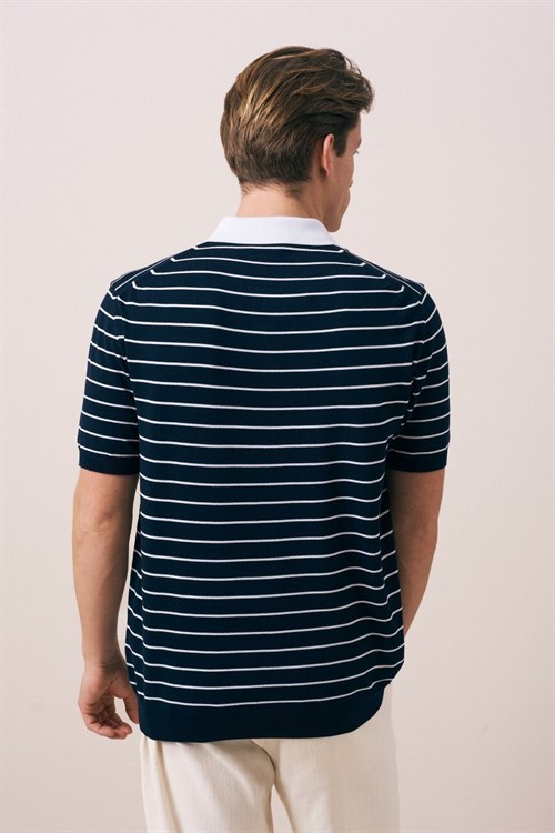 Wholesale Mens Navy Knit Polo T-Shirt