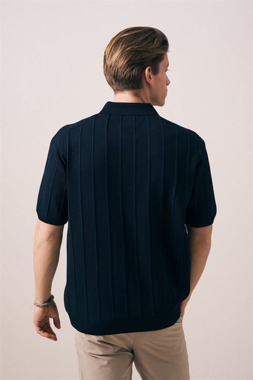 Wholesale Mens Navy Knit Polo T-Shirt
