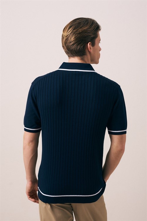 Wholesale Mens Navy Knit Polo T-Shirt