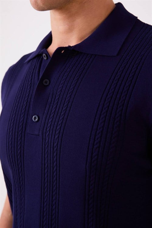 Wholesale Mens Navy Knit Polo T-Shirt
