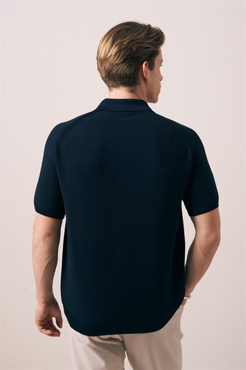 Wholesale Mens Navy Knit Polo T-Shirt