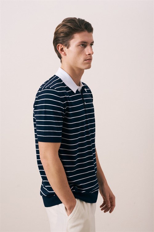 Wholesale Mens Navy Knit Polo T-Shirt