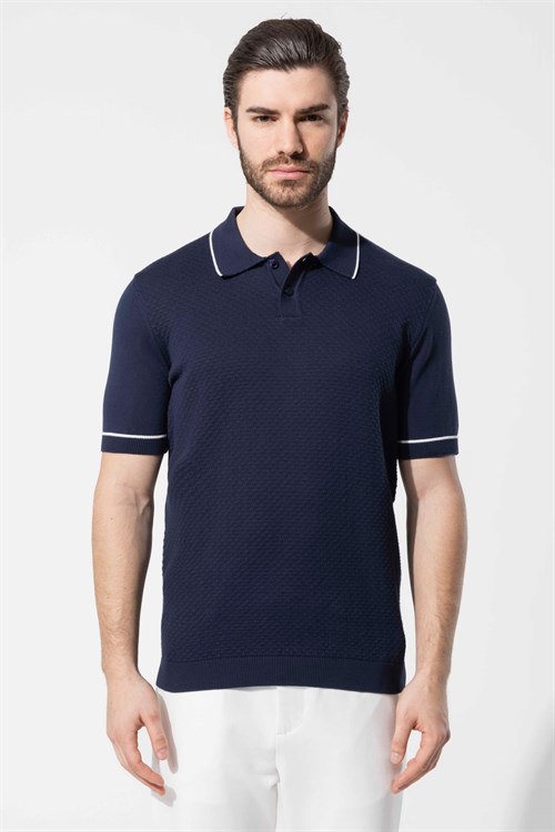 Wholesale Mens Navy Knit Polo T-Shirt