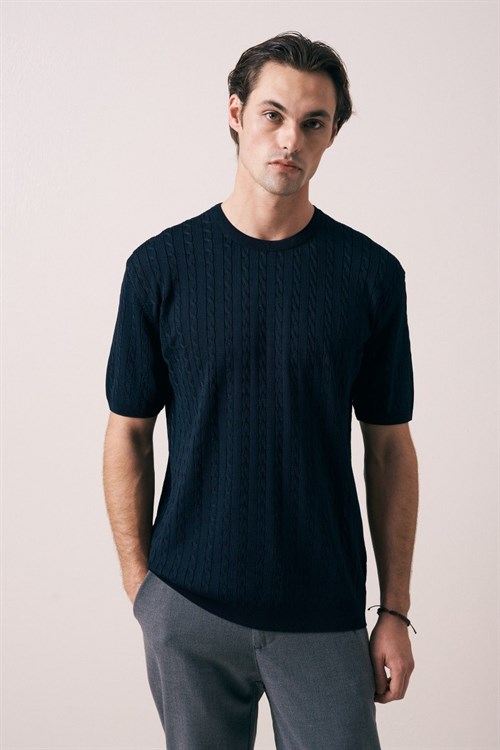 Wholesale Mens Navy Knit T-Shirt