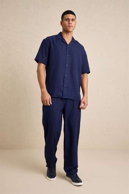 Wholesale Mens Navy Oversized Shirt and Pants Set