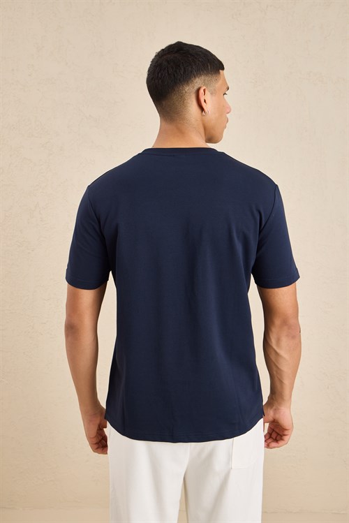 Wholesale Mens Navy Regular Fit Basic Crew-Neck T-Shirt